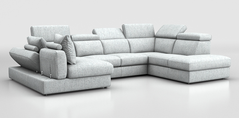 Calinzano - maxi corner sofa with sliding mechanism left peninsula with compartment and pouf